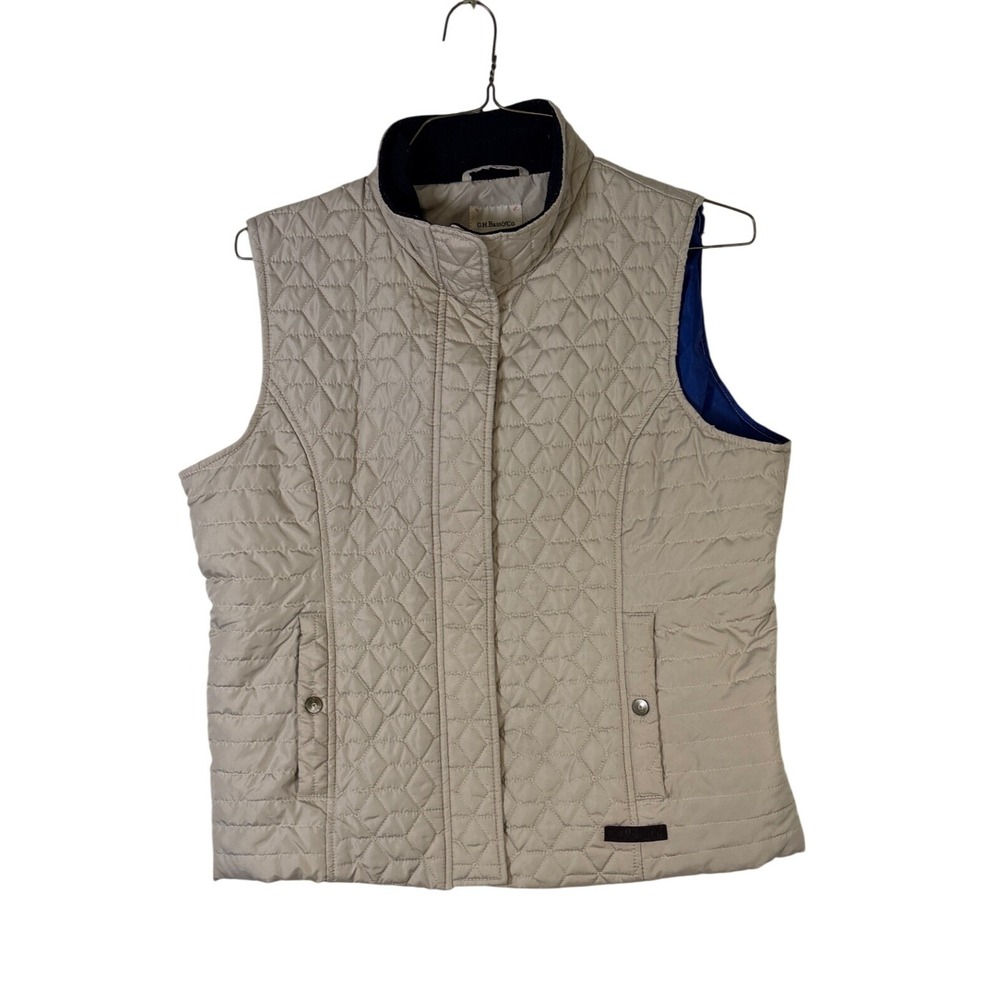 GH Bass & Co Womens XL Quilted Vest Tan Beige Fleece Lined Collar Full Zip Snap